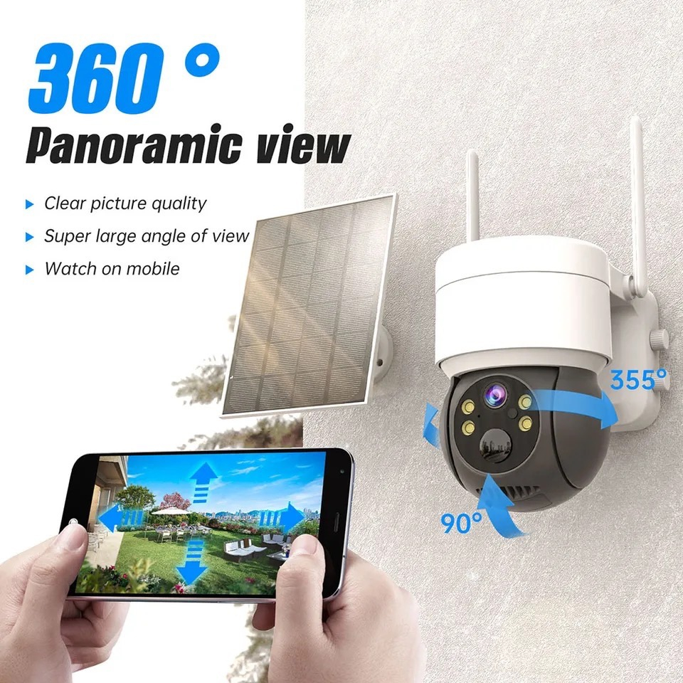 กล้องวงจรปิดโซล่าเซลล์2K 4MP WIFI พลังงานแสงอาทิตย์ PTZ กล้องAPP:ICSEE การเฝ้าระวังกล้องวีดีโอพร้อมแผงโซ