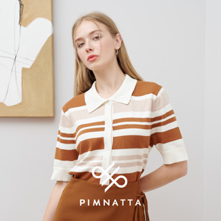 PIMNATTA Abby Top เสื้อไหมพรมถักงานละเอียด คอปก จับคู่สีอย่า…