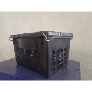ลังพลาสติกหูเหล็ก 25kg. ขนาด 38 x 59 x 33 cm. เกรดบรรทุกหนัก (1 คำสั่งซื้อไม่เกิน 10 ใบ)