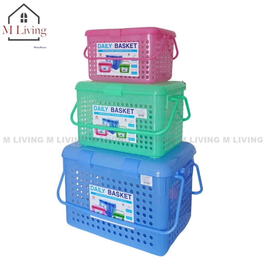 M Living ตะกร้า ตะกร้าแมว พลาสติก มีหิ้วและฝาปิด เหมาะสำหรับใส่สัตว์เลี้ยง เสื้อผ้า (C0)