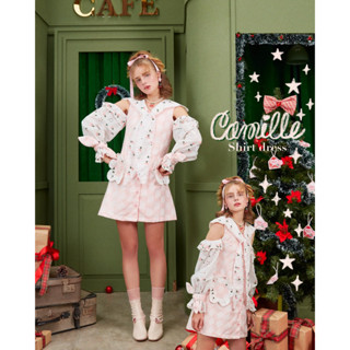 Camille Dress🎀 เดรสเชิ้ต ผ้าทอทวีตลายตาราง กับผ้าปักคอตต้อนลายเชอรี่