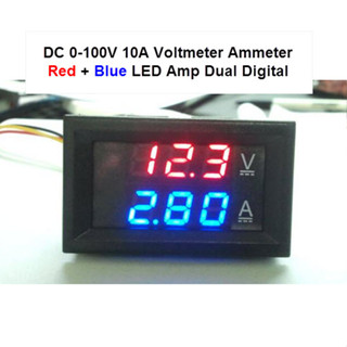 DC 0-100V 10A Digital Voltmeter Ammeter Red + BLUE LED Dual Display Voltage Current Indicator Monitor