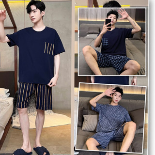 ชุดนอนผ้าคอตตอน เเขนสั้นขาสั้นชายใส่สบาย[TS004]