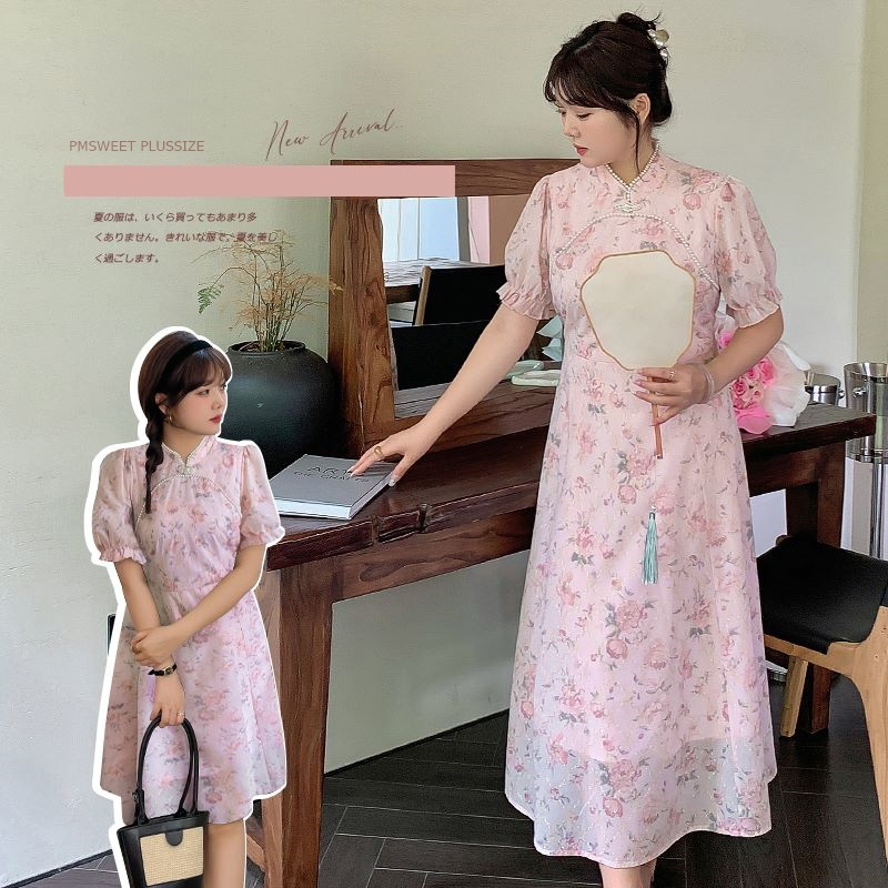 [ อกถึง 50" ] : PMP2167 : พรีออเดอร์ เสื้อผ้าไซส์ใหญ่ คนอ้วน สาวอวบ ชุดเดรสกี่เพ้า กี่เพ้าแบบสั้น กี่เพ้าแบบยาว