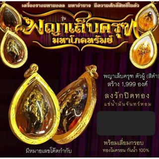 พญาเล็บครุฑมหาโภคทรัพย์ ตัวผู้ (สีดำ) พร้อมเลี่ยมกรอบทองไมครอน หลวงปู่อิ่ม วัดทุ่งนาใหม่ จ.นครศรีธรรมราช