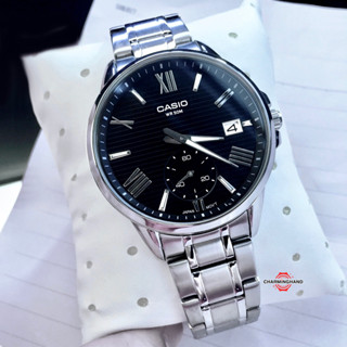 หล่อคลาสสิคในสไตล์เลขโรมัน นาฬิกาข้อมือผู้ชายแท้ Casioแท้ คาสิโอลดราคา สายสแตนเลส MTP-EX100D-1 casioถูก มีประกัน