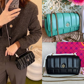 🎀 (สด-ผ่อน) กระเป๋าสะพาย 6.5 นิ้ว Shop สีดำ 142567 Tory burch Mini Kira Flap Convertible Quilted Leather Shoulder Bag