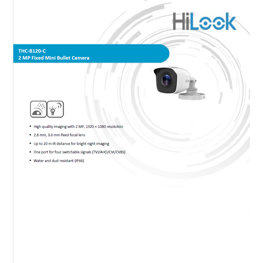 กล้องวงจรปิด Hilook รุ่นTHC-B120-C(2MP) 2 ตัว+อะแด๊ปเตอร์ 2ตัว ***ไม่ใช่กล้องwifi**