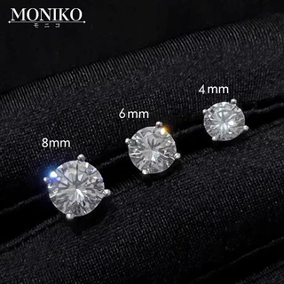 MONIKO ต่างหูเพชรทรงเหลี่ยม4 mm. - 8 mm CZ ต่างหูเพชร สําหรับผู้ชายและผู้หญิง ต่างหูก้านเงินแท้ 92.5% ไม่ระคายเคือง