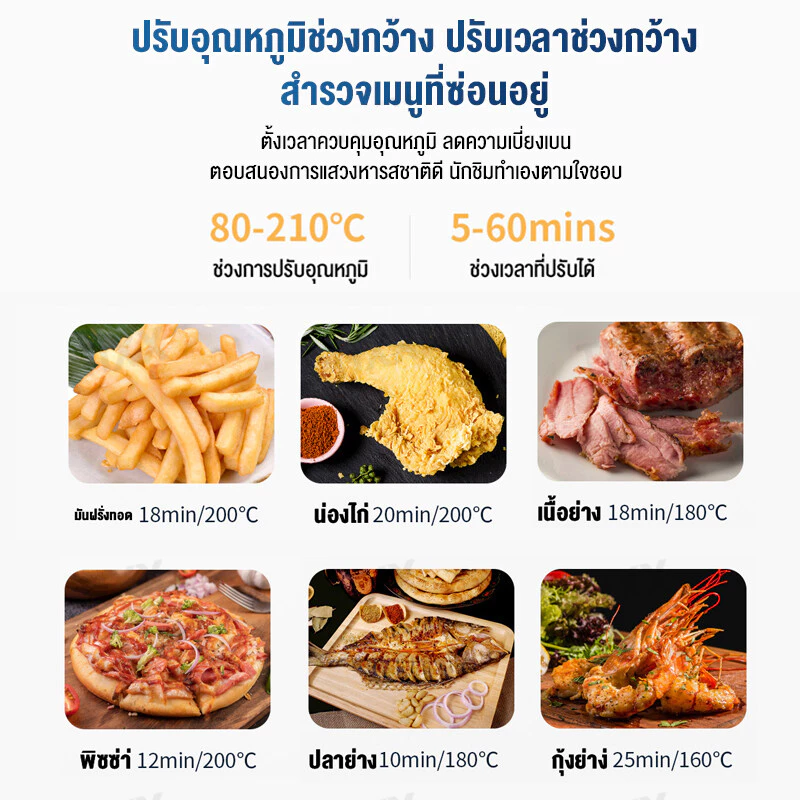 หม้อทอดไร้มัน เตาอบ หม้อทอดไร้น้ำมัน2024 เครื่องทอดไร้น้ำมัน การควบคุมอุณหภูมิ Air Fryer oven 15L รับประกัน 1ปี! thumbnail 4