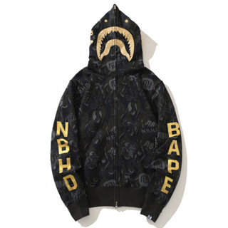 NEW BAPE gold skull shark head print sweater hoodie