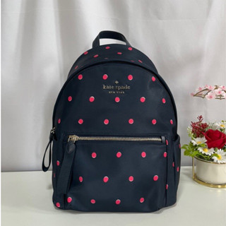 กระเป๋าเป้ Kate Spade Chelsea The Little Better Park KA495 Nylon Backpack Medium In Blue Multi สีกรมลายจุด