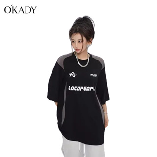 OKADY ใหม่เสื้อยืดคอกลมอารมณ์อเนกประสงค์ในวรรณกรรมและศิลปะยอดนิยมแฟชั่นเทรนด์เรียบง่ายของญี่ปุ่น