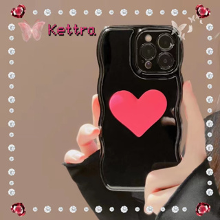 💜Kettra💜ป้องกันการหล่น ขอบเต็ม iPhone 11 14 pro max รูปหัวใจ สีดำ คลื่น ไม่สม่ำเสมอ เรียบง่าย case for iPhone 12 13