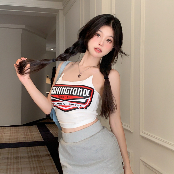 *พร้อมส่งในไทย*  เสื้อสายเดี่ยวแต่งสายใส เสื้อผู้หญิงพิมพ์ลายตัวอักษร Y10 ราคา ถูกที่สุด ดีลบีเคเค แกลเลอรีภาพที่ 3