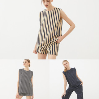 picht Petite Stripe Sleeveless เสื้อแขนกุดคอกลม ลายทางเล็ก ผ้ายืดสวมใส่สบาย