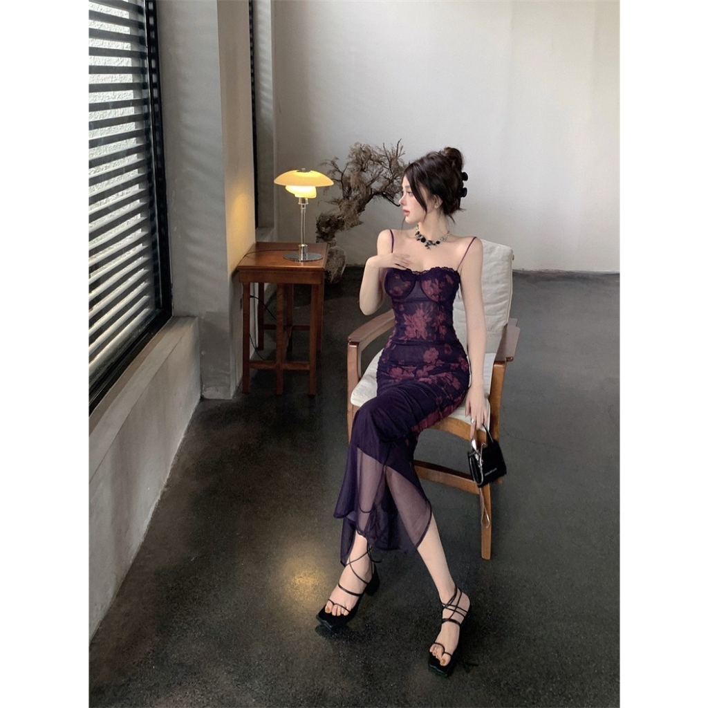 เดรสยาว ชุดเดรสสายเดี่ยว รัดรูป ลายดอกช่วงบน สวยมาก แซ่บ สายฝอ - รูปที่ 4