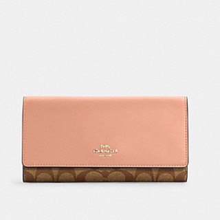 SLIM TRIFOLD WALLET IN SIGNATURE CANVAS (COACH C5966) GOLD/LIGHT KHAKI/FADED BLUSH