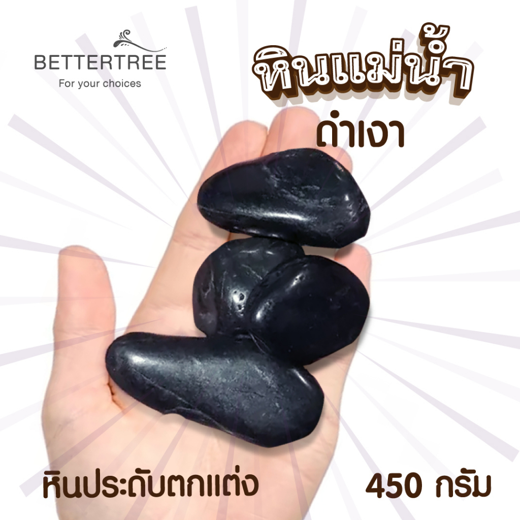 หินดำเงาเม็ดใหญ่ 450 กรัม หินใส่กระถางต้นไม้ หิน