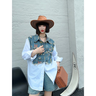 🌈🌿🌸🌼🌺🧡🤎💙🇰🇷Jeans Mickey Patch Cotton Long Sleeve Shirt