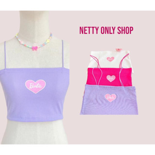 💗Netty Only Shop💗🌸รุ่นใหม่!!!  เสื้อครอปสายเดี่ยว Y2K / เกาะอก Y2K ผ้ายืด ลายบาร์บี้ สีพาสเทล🌸