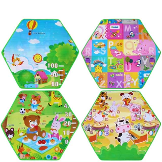 DTXmarket แผ่นรองคลาน ขนาด120x110ซม. เสื่อ 6เหลี่ยม กันลื่น กันน้ำ ที่รองคลานเด็ก คอกกั้นเด็กแบบ6เหลี่ยม คละลาย คละสี