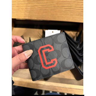 กระเป๋าสตางค์ ผู้ชาย 3 IN 1 WALLET IN SIGNATURE CANVAS WITH VARSITY MOTIF (COACH CF611) BLACK ANTIQUE NICKEL/CHARCOAL