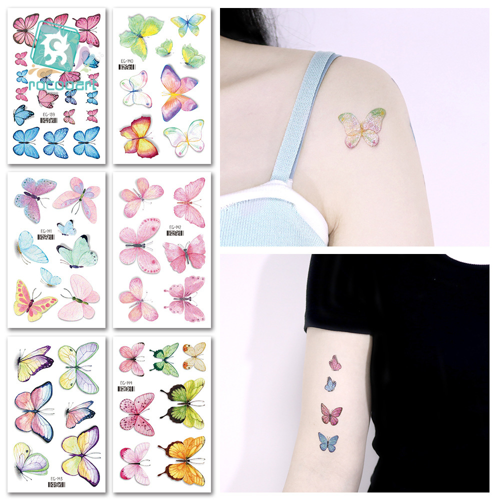 TATTOO แทททูสติกเกอร์ ผีเสื้อมีกากเพชร เป็นแบบชั่วคราว 2-7 วัน ติดแล้วสีขึ้นเลย สามารถลบออกได้