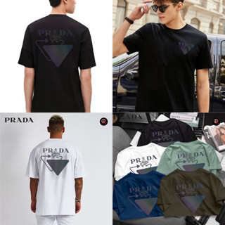 เสื้อยืดคอกลมแขนสั้นพิมด์ลาย PRAD▲ 🏷️งานป้ายผ้าcotton