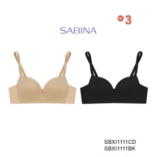 Sabina ซาบีน่า เสื้อชั้นใน (Set 2 ชิ้น)  Invisible Wire (ไม่มีโครง) รุ่น Modern V รหัส SBXI1111CD+SBXI1111BK สีเนื้อเข้ม/สีดำ