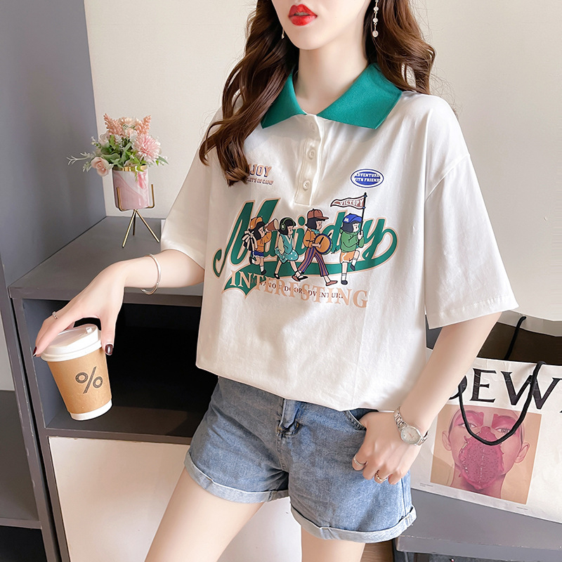 เสื้อแขนสั้นคอปก Oversize (อก 42-60 นิ้ว) สกรีนลายคน 4 คน ด้านหน้า ผ้าคอตตอล สินค้าพร้อมส่ง A23