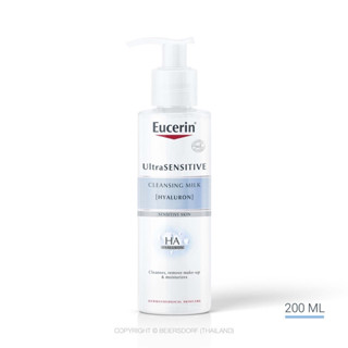 Exp.6/25 (200 มล) Eucerin UltraSENSITIVE [HYALURON] CLEANSING MILK (เจลล้างหน้า เหมาะสำหรับผิวบอบบางแพ้ง่าย บำรุงผิวหน้า