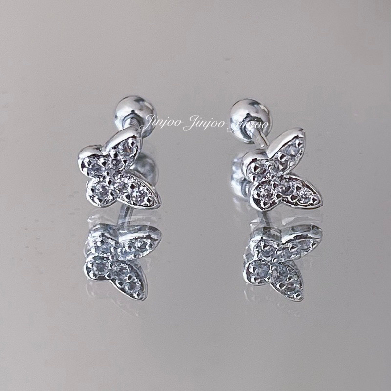 Jinjoo✨-EE03-ต่างหูรุ่น mini butterfly  แป้นกลม น่ารัก So cute ตัวจิ๋ว ใส่ไปโรงเรียนได้