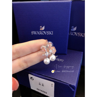 💥 Sale ต่างหู Swarovski drop earrings Pearl ต่างหูคริสตัลสีชมพูประดับมุก แท้ 💯อุปกรณ์ครบ‼️