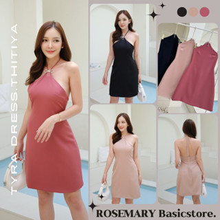 Tyra Dress🎀 เดรสสั้นผูกคอสไตล์คุณหนู โบว์เพชรเข็มกลัด งานป้าย Thitiya #Rosemary Basicstore