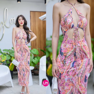 Harmony Maxi dress ผ้ายืดเนื้อไม่หนาไม่บาง เข้ารุป อกสายผูกได้ตามจินตนาการ ลายสุดเก๋