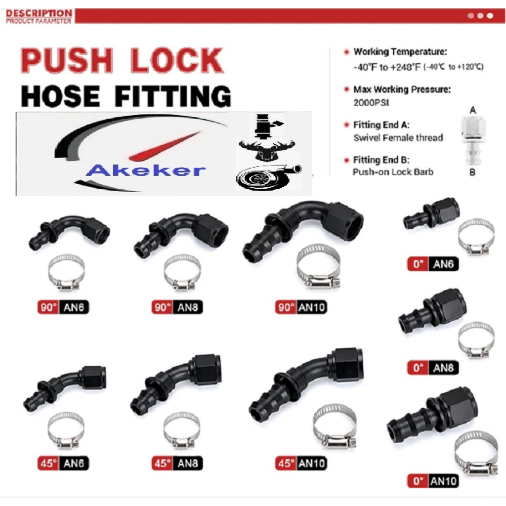 AK121 AN6 AN8 AN10 Push-on Hose End Fittings Fuel Oil Cooler Hose Fitting 0 45 90 180 Degree Reusabl
