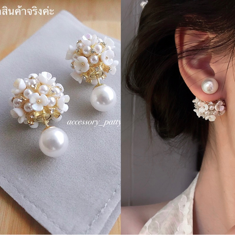 ✨Flower bloom earrings ⭐️รุ่นนี้งานใส่หน้ามุกตัวดอกไม้เป็นทับหลัง ใส่แล้วรับประกันความหวานมดขึ้นเลยค้า ก้านเงินเเท้ค่ะ