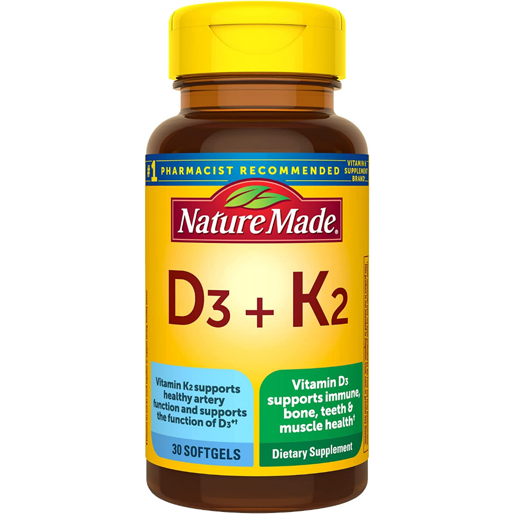 [ของแท้ 100%] NATURE MADE VITAMIN D3 + K2 SUPPORTS IMMUNE BONE TEETH MUSCLE HEALTH 30 SOFTGELS