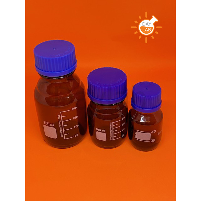 ขวดแก้ว ขวดใส่สารแก้ว สีชา Laboratory Bottle 50มล 100มล250 มล 500 มล  ยี่ห้อ Lab Medic ประเทศจีน