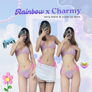 tanandcozy - Rainbow Bikini &amp; Charmy Skirt บิกินี่ผ้าขนๆ สีหวานเจี๊ยบ กับ กระโปรงคลุมบิกินี่สีขาว