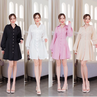 เดรสเชิ้ตแขนพอง กระดุมหน้าแกะได้Elle’ shirt dress