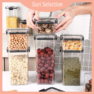 Jiari Selection[✨สินค้าใหม่✨]ฝาปิดสูญากาศกล่องเก็บขนม กล่องถนอมอาหารแห้ง กล่องใส่วัตถุดิบ พลาสติก พร้อมฝาปิดสูญกาศ 5ขนาด โถสุญญากาศทรงสี่เหลี่ยมหนา