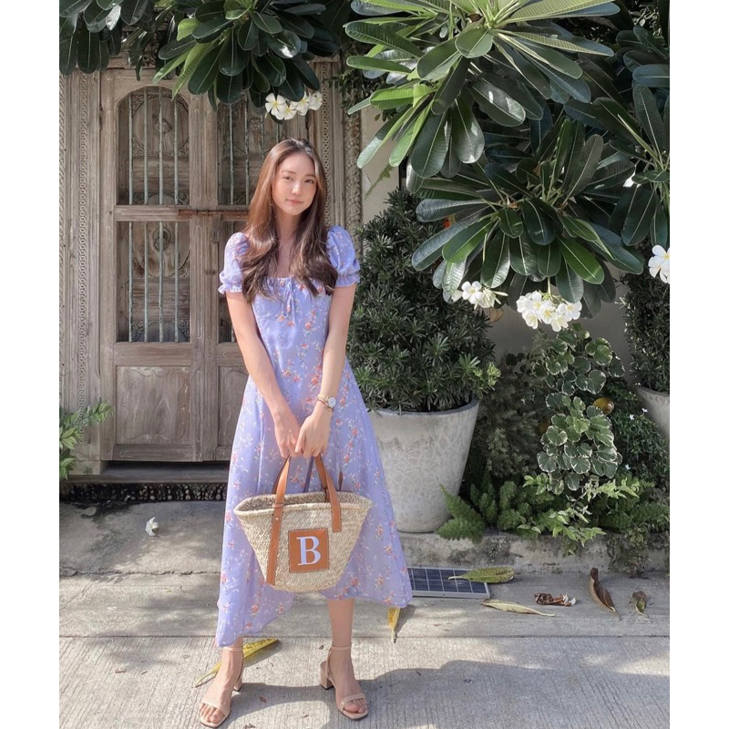 เดรสสีม่วงลายดอกแบรนด์ lemonade.bkk