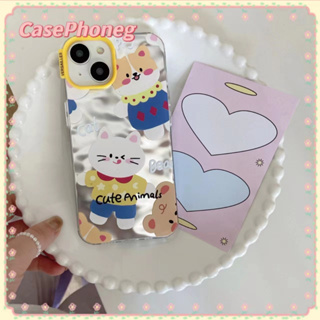 🍑CasePhoneg🍑ป้องกันการหล่น ขอบเต็ม ขาตั้ง ถอดได้ iPhone 11 14 pro max ลูกแมว ระลอก เงิน การ์ตูน case for iPhone 12 13