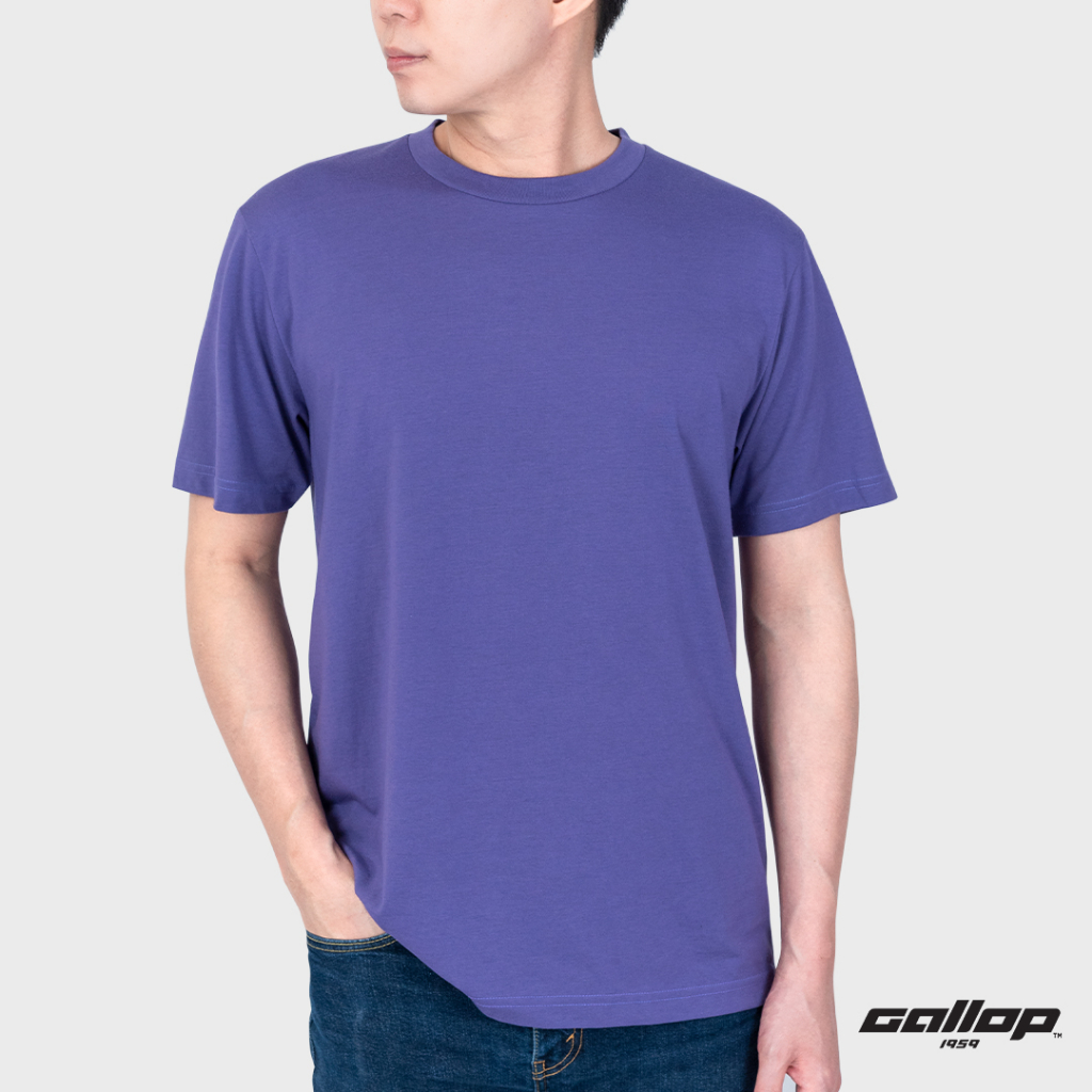 GALLOP : Men's Wear เสื้อยืดคอกลม ผ้าทอพิเศษ ECO Tees รุ่น GT9141 สี Deep Purple - ม่วงเข้ม