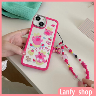 💖New 💖iPhone 14 13 12 11 Pro Max เคส for เคสไอโฟน11 น่ารัก บางเบาพกพาง่าย เรียบง่าย การ์ตูน ลูกหมู กระจกเงา โซ่มุก Case