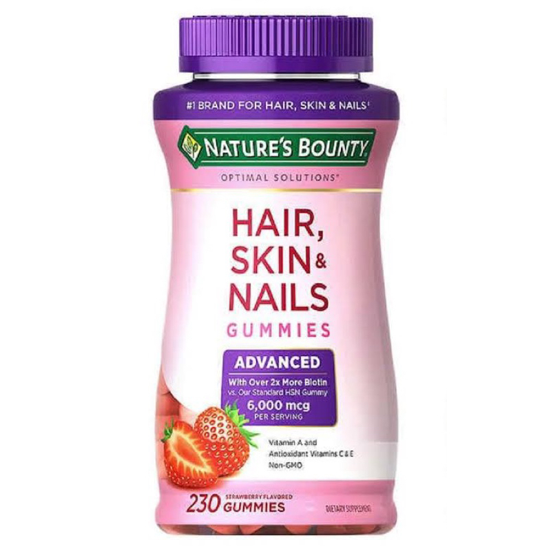 Beauty Supplements 1048 บาท Nature Bounty Hair Skin Nails Gummies Exp.12/24 Optimal Solutions Advanced 6000mcg ขนาด 230 เม็ด Health