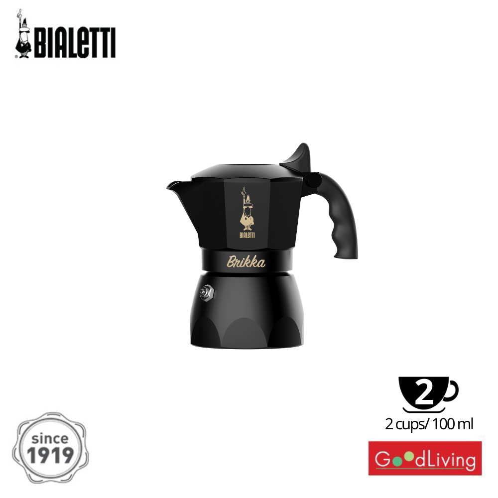 Bialetti หม้อต้มกาแฟ Moka Pot รุ่น Brikka Matt Black with gold logo ขนาด 2 ถ้วย [BL-0007332]