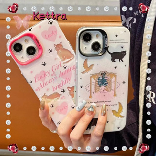 💜Kettra💜ป้องกันการหล่น ขอบเต็ม iPhone 11 14 pro max การ์ตูน รุ่นคู่ สีชมพู สีขาว ลูกแมว หวานสวย case for iPhone 12 13